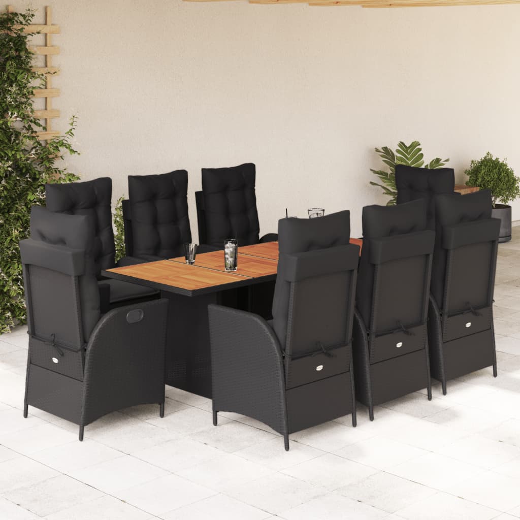 vidaXL 7-delige Tuinset met kussens poly rattan zwart