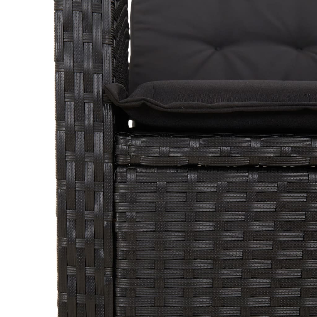 vidaXL 3-delige Tuinset met kussens poly rattan zwart