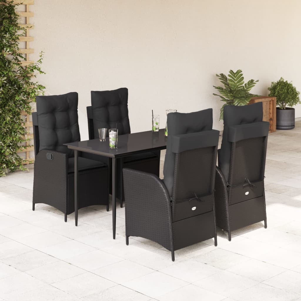 vidaXL 3-delige Tuinset met kussens poly rattan zwart