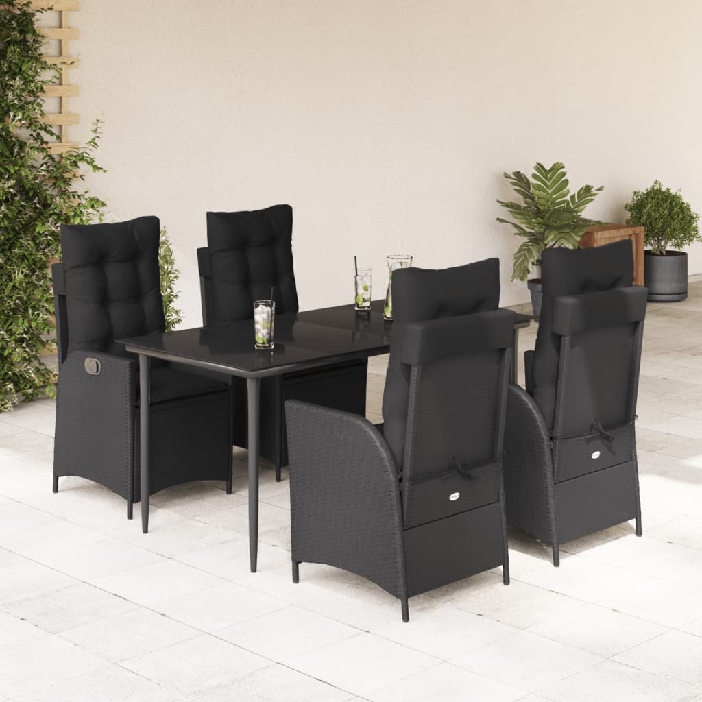 vidaXL 3-delige Tuinset met kussens poly rattan zwart