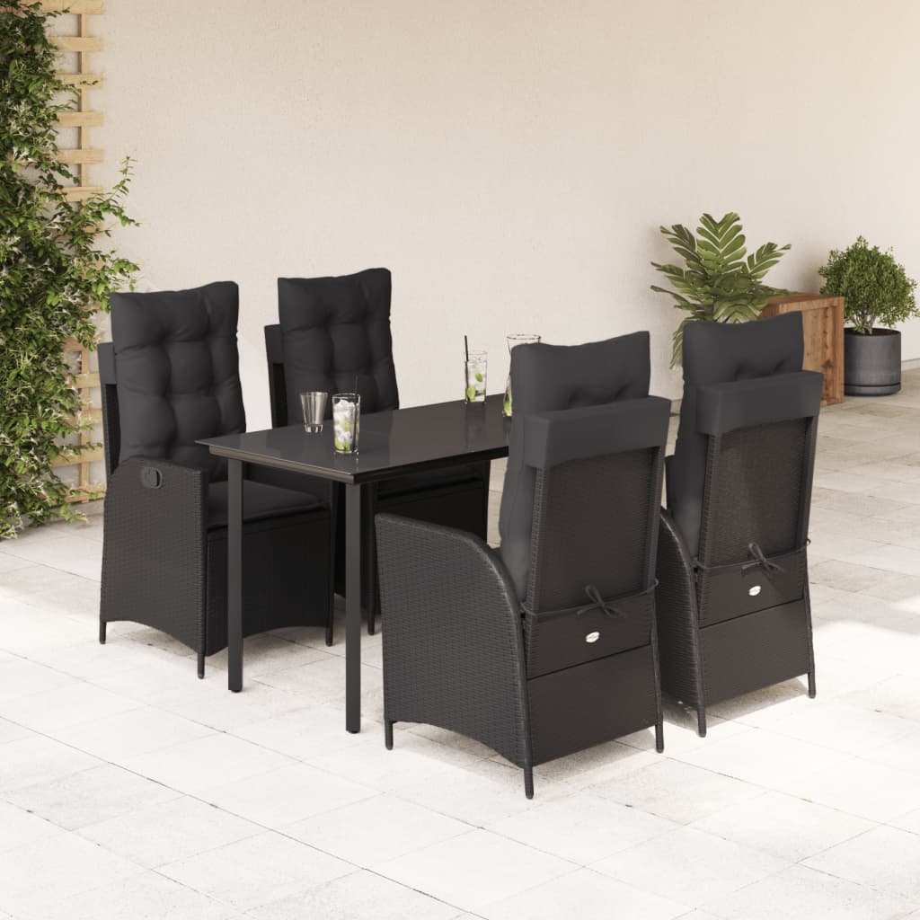vidaXL 3-delige Tuinset met kussens poly rattan zwart
