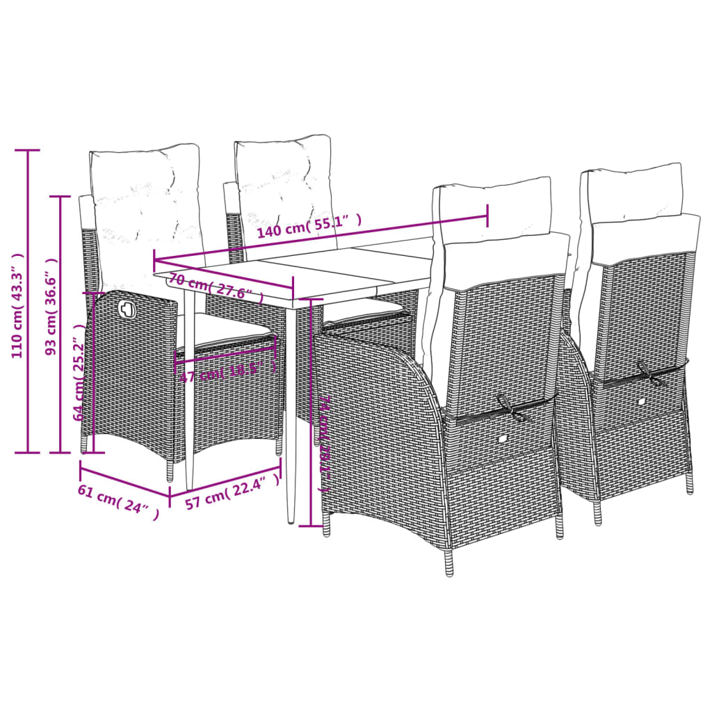vidaXL 3-Piece Garden Lounge Set with Cushions Poly Rattan Brown
