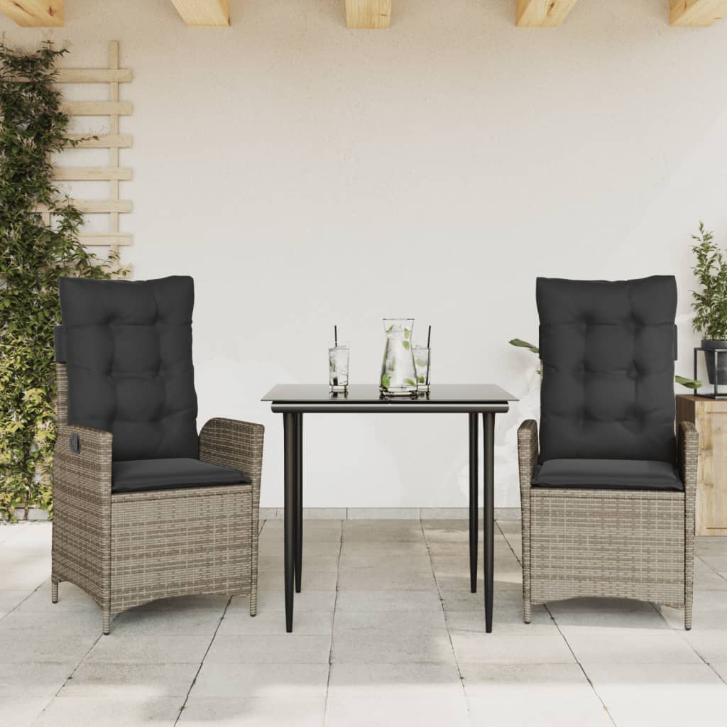 vidaXL 3-Piece Garden Lounge Set with Cushions Poly Rattan Grey