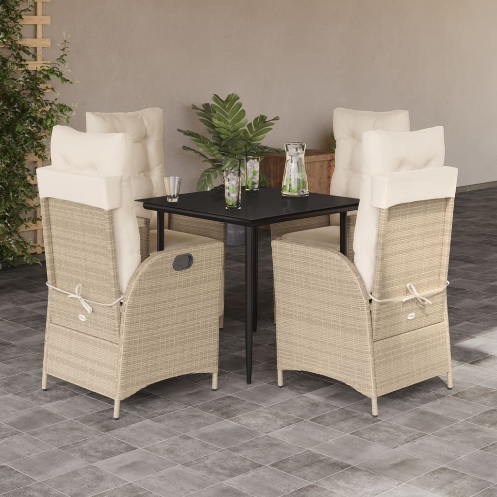 vidaXL 3-delige Tuinset met kussens poly rattan beige