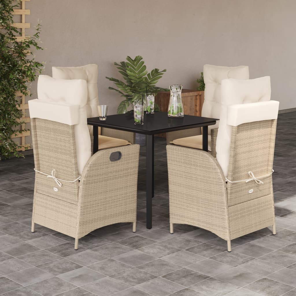 vidaXL 3-delige Tuinset met kussens poly rattan beige