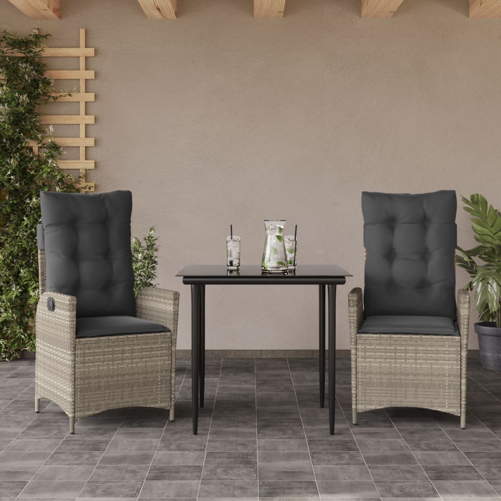 vidaXL 3-delige Tuinset met kussens poly rattan lichtgrijs