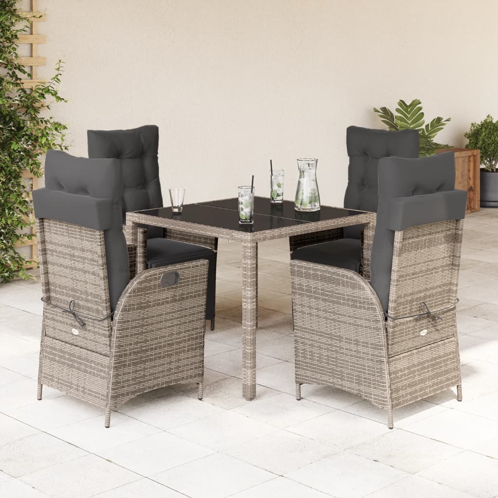 vidaXL 3-delige Tuinset met kussens poly rattan zwart