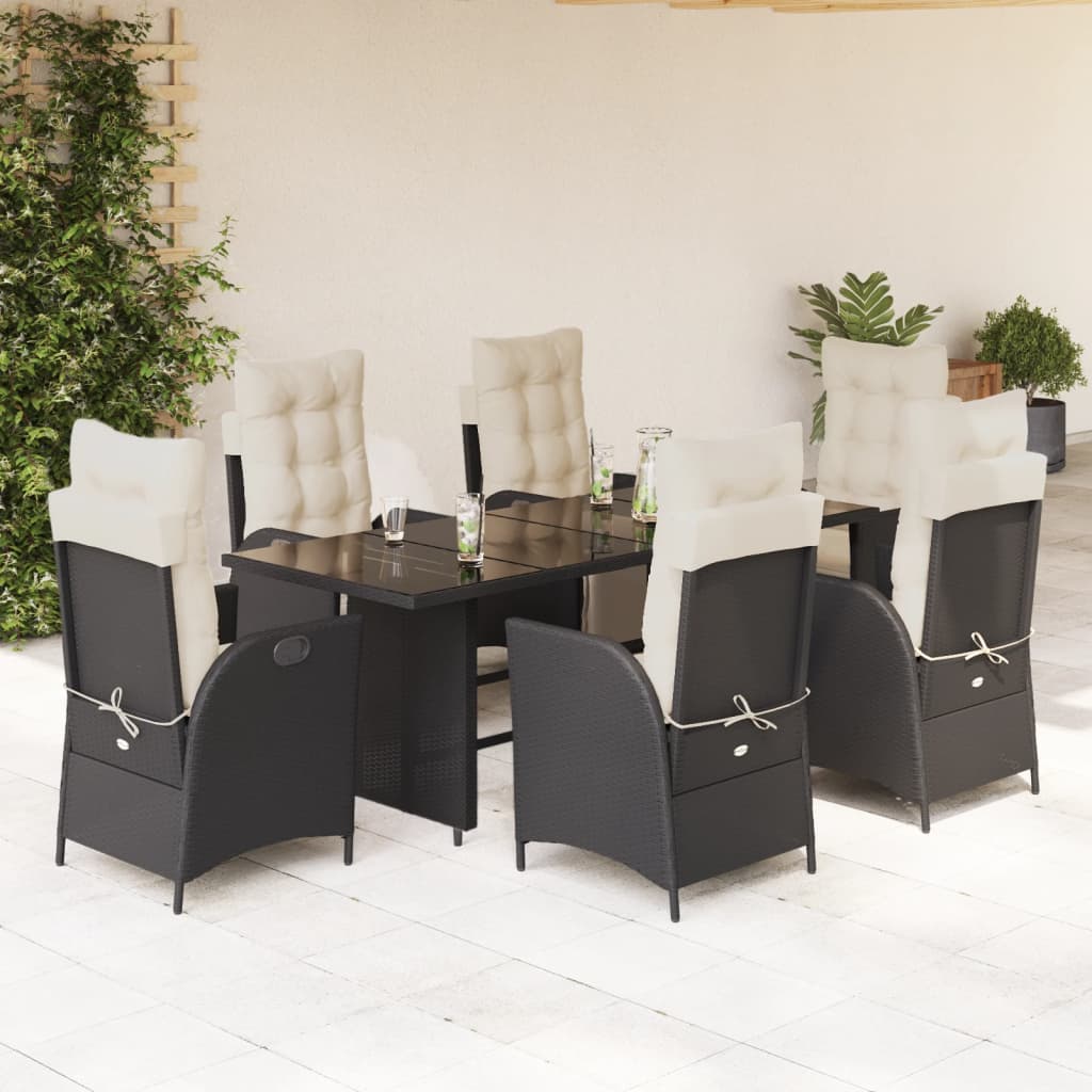 vidaXL 7-delige Tuinset met kussens poly rattan zwart