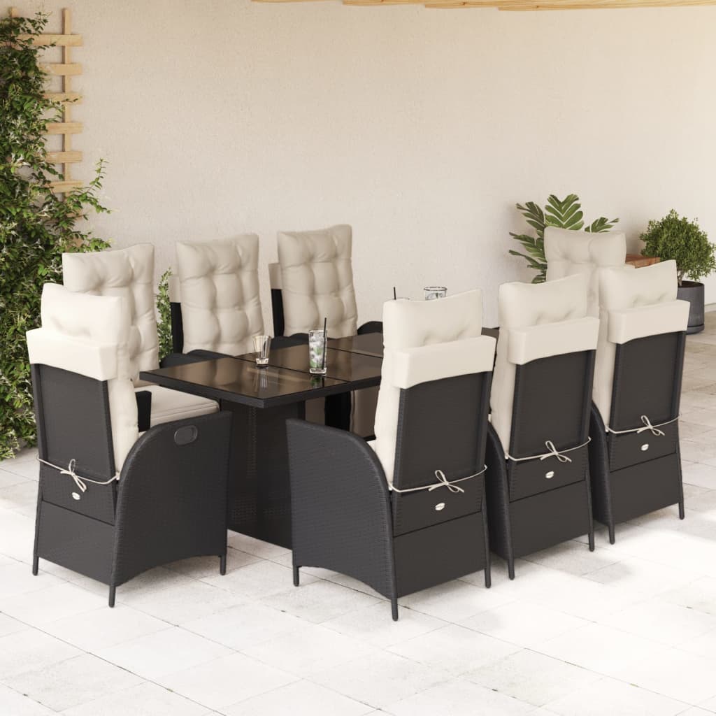 vidaXL 7-delige Tuinset met kussens poly rattan zwart