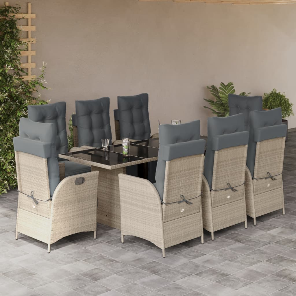 vidaXL 7-delige Tuinset met kussens poly rattan zwart