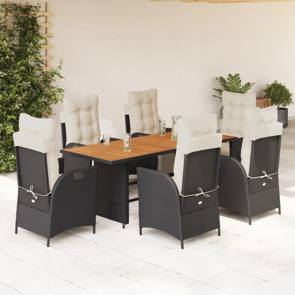 vidaXL 7-delige Tuinset met kussens poly rattan zwart