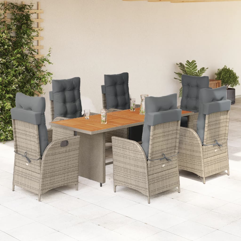 vidaXL 7-delige Tuinset met kussens poly rattan zwart