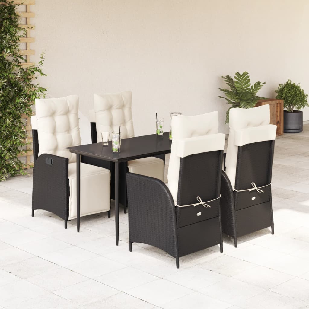 vidaXL 3-Piece Garden Lounge Set with Cushions Poly Rattan Black