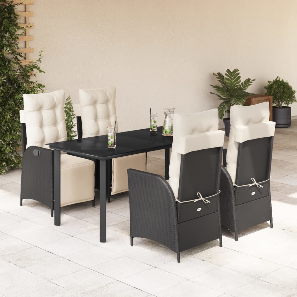 vidaXL 3-Piece Garden Lounge Set with Cushions Poly Rattan Black