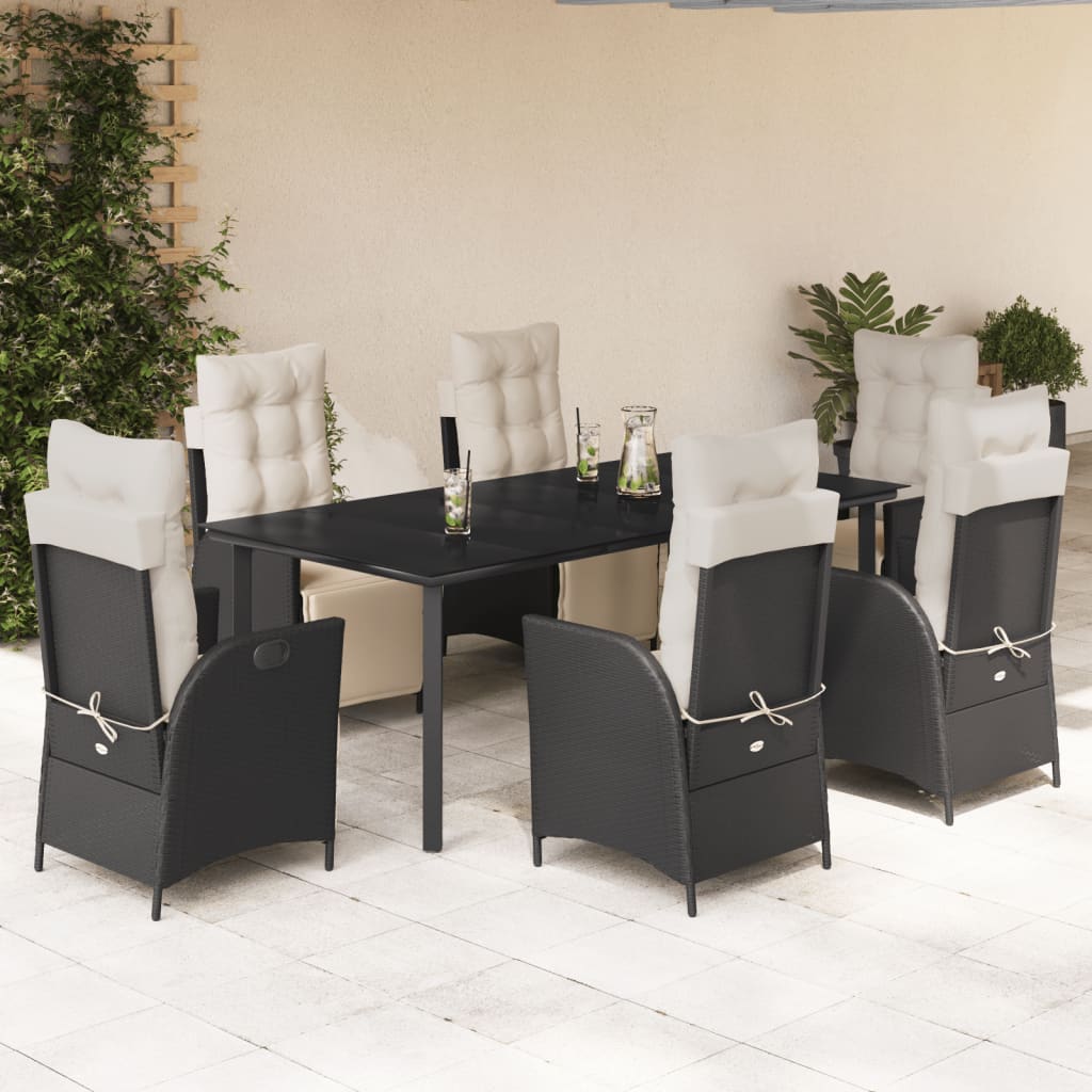 vidaXL 3-Piece Garden Lounge Set with Cushions Poly Rattan Black