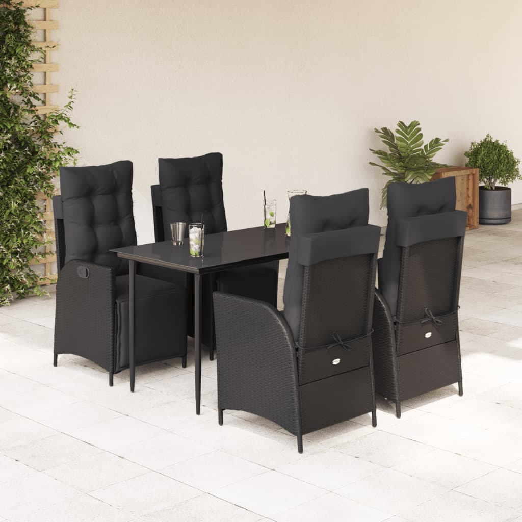 vidaXL 3-delige Tuinset met kussens poly rattan zwart