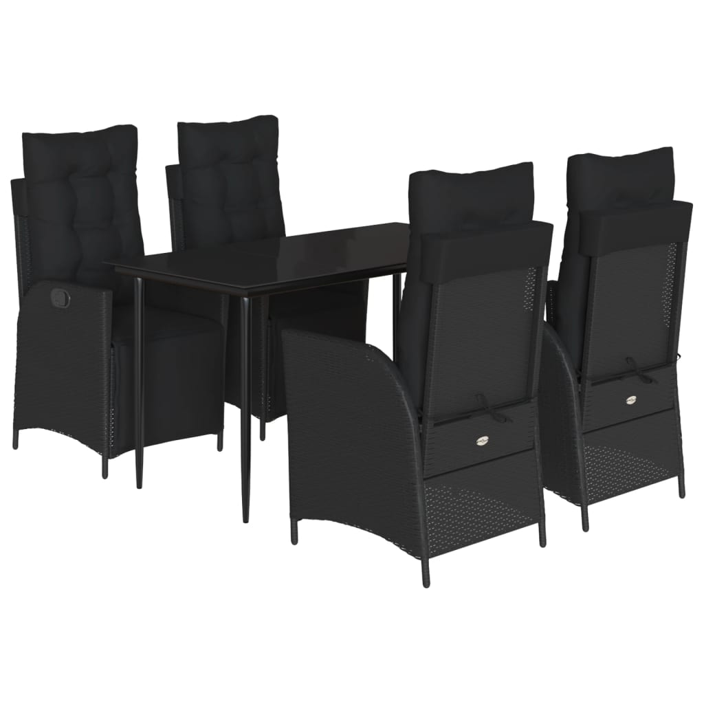 vidaXL 3-delige Tuinset met kussens poly rattan zwart