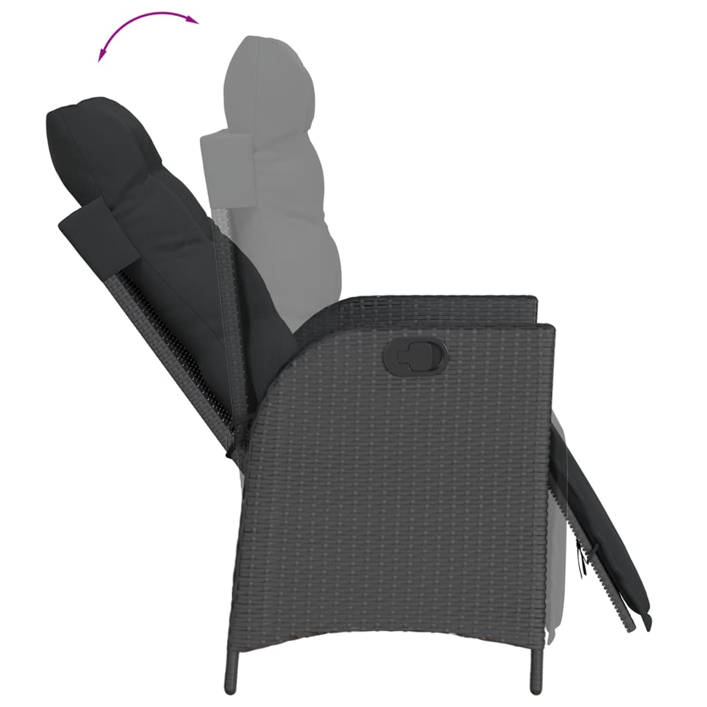 vidaXL 3-delige Tuinset met kussens poly rattan zwart