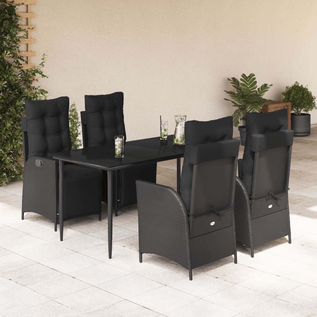 vidaXL 3-delige Tuinset met kussens poly rattan zwart