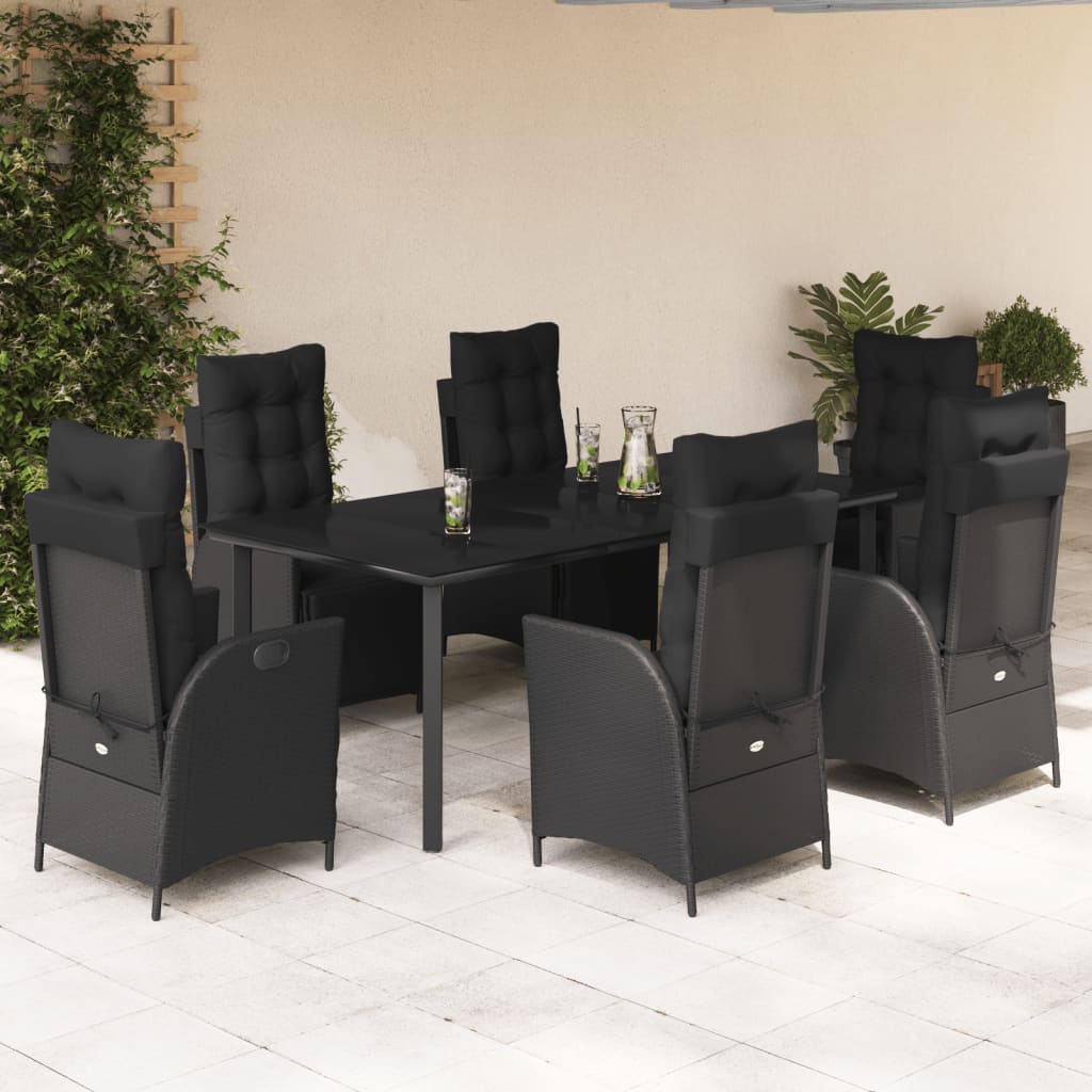 vidaXL 3-delige Tuinset met kussens poly rattan zwart