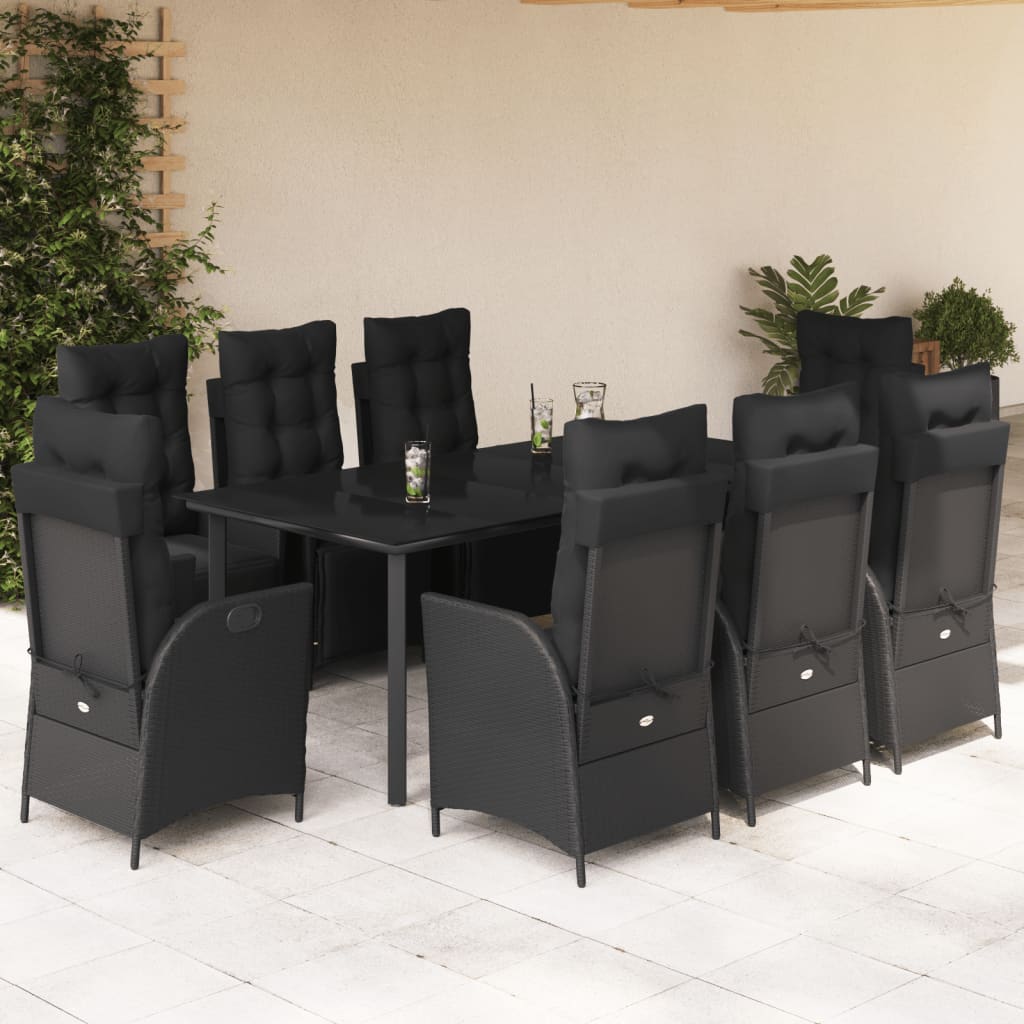 vidaXL 3-delige Tuinset met kussens poly rattan zwart
