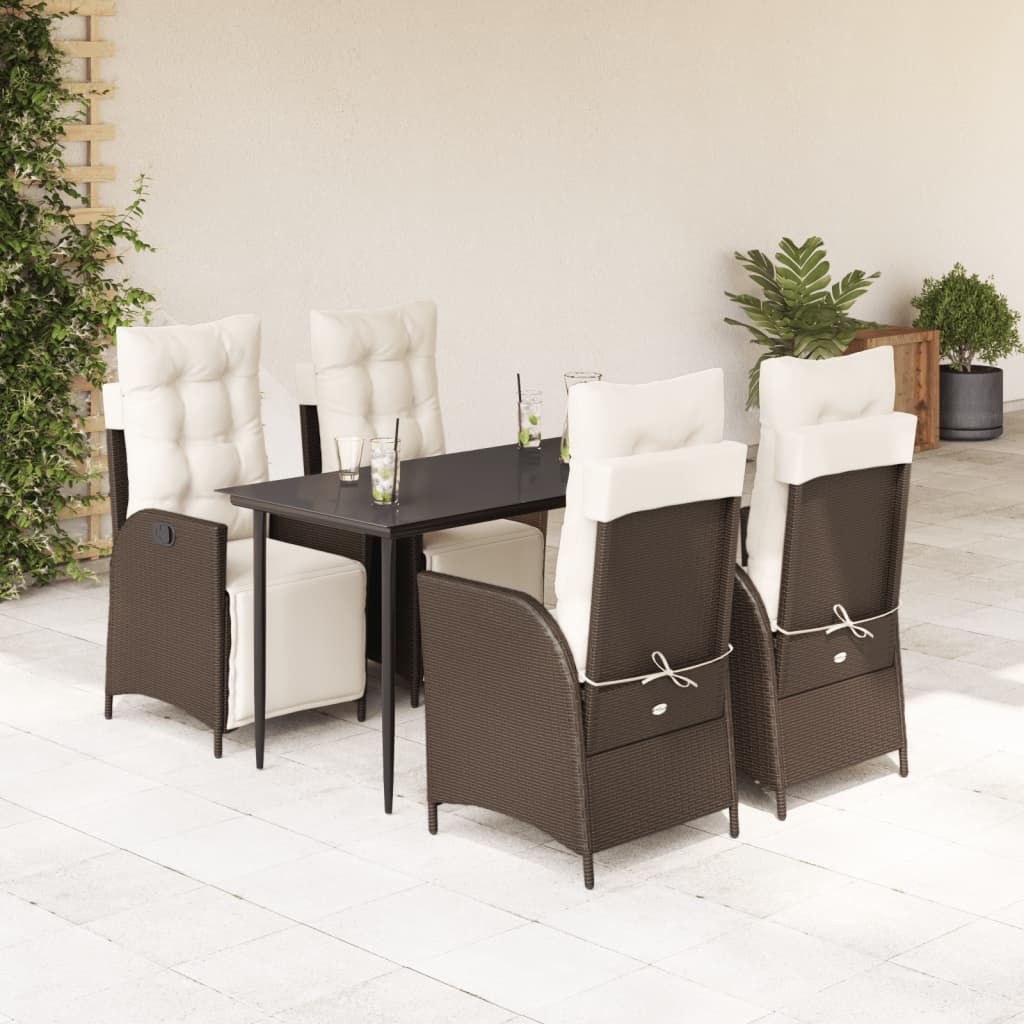 vidaXL 3-delige Tuinset met kussens poly rattan bruin