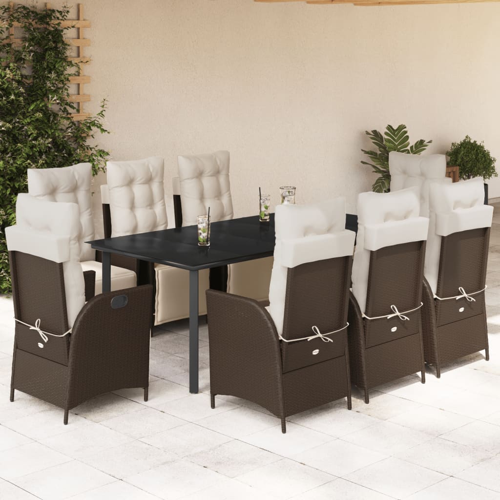 vidaXL 3-delige Tuinset met kussens poly rattan bruin