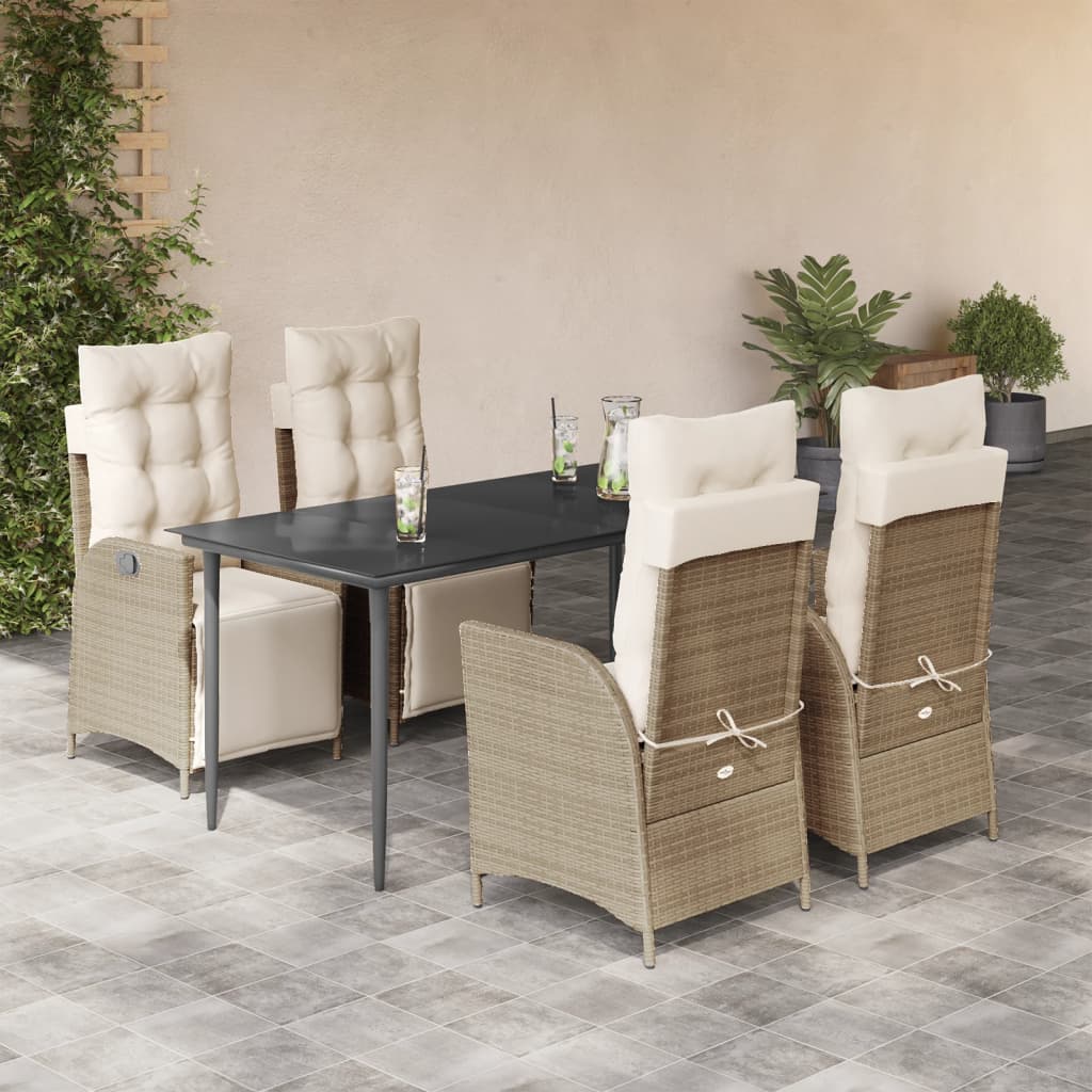 vidaXL 3-Piece Garden Lounge Set with Cushions Poly Rattan Beige