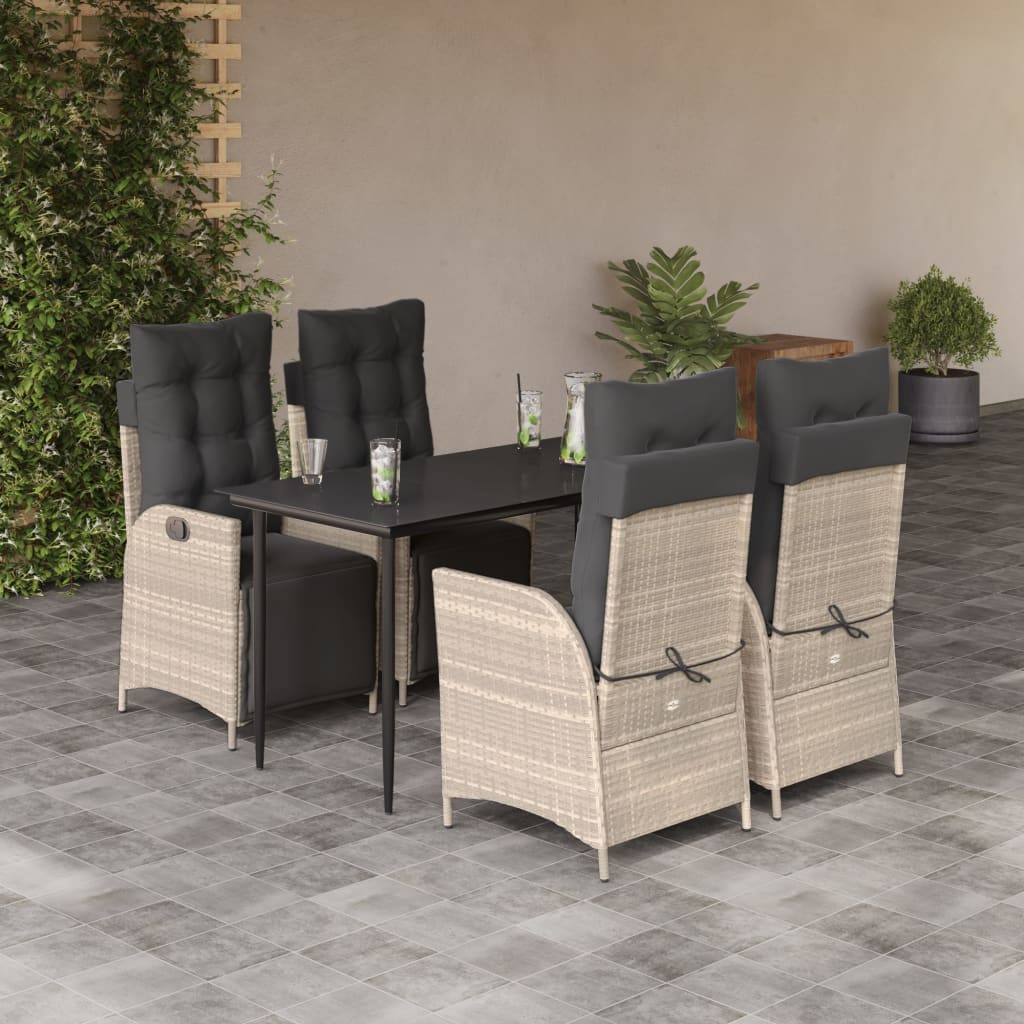 vidaXL 3-Piece Garden Lounge Set with Cushions Poly Rattan Light Grey