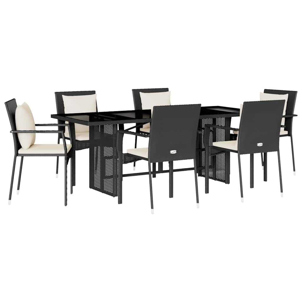 vidaXL 7-delige Tuinset met kussens poly rattan zwart