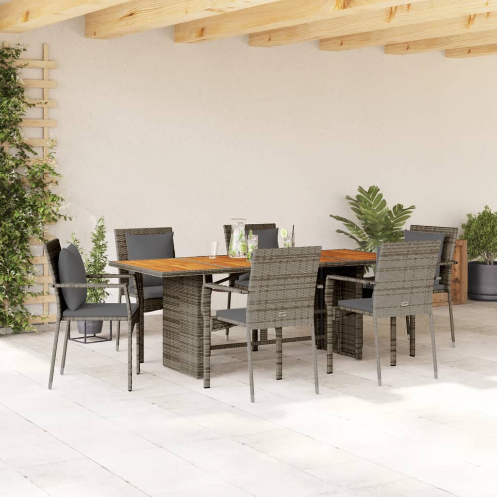 vidaXL 7-Piece Garden Dining Set with Cushions Poly Rattan Black