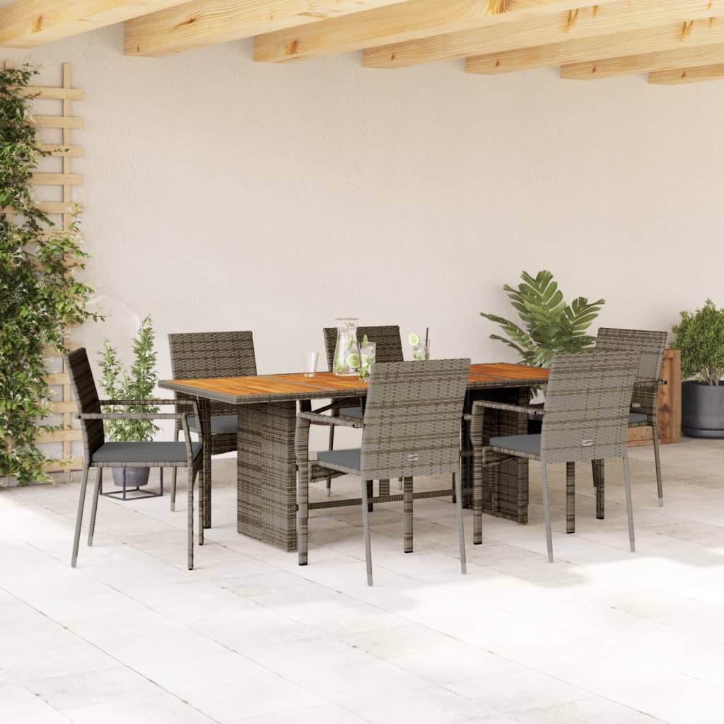 vidaXL 7-Piece Garden Dining Set with Cushions Poly Rattan Black