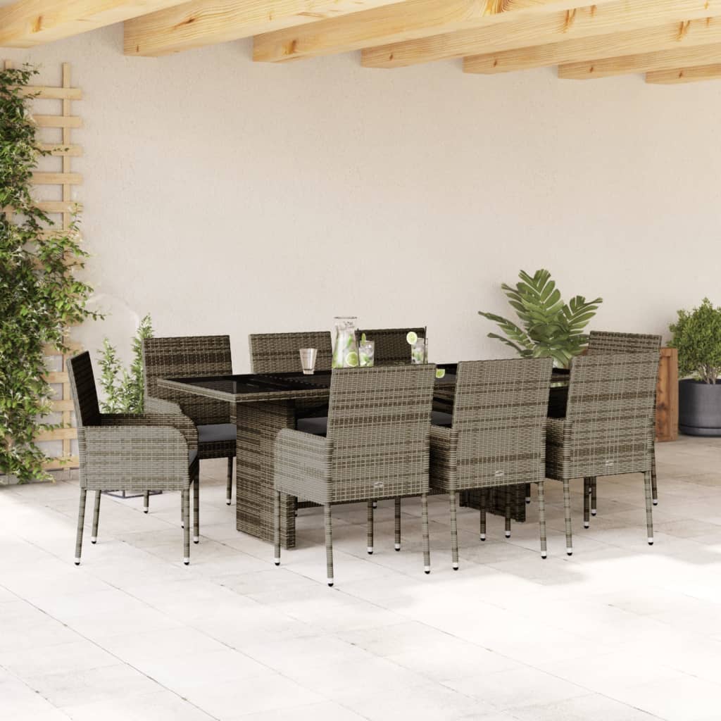 vidaXL 7-delige Tuinset met kussens poly rattan zwart