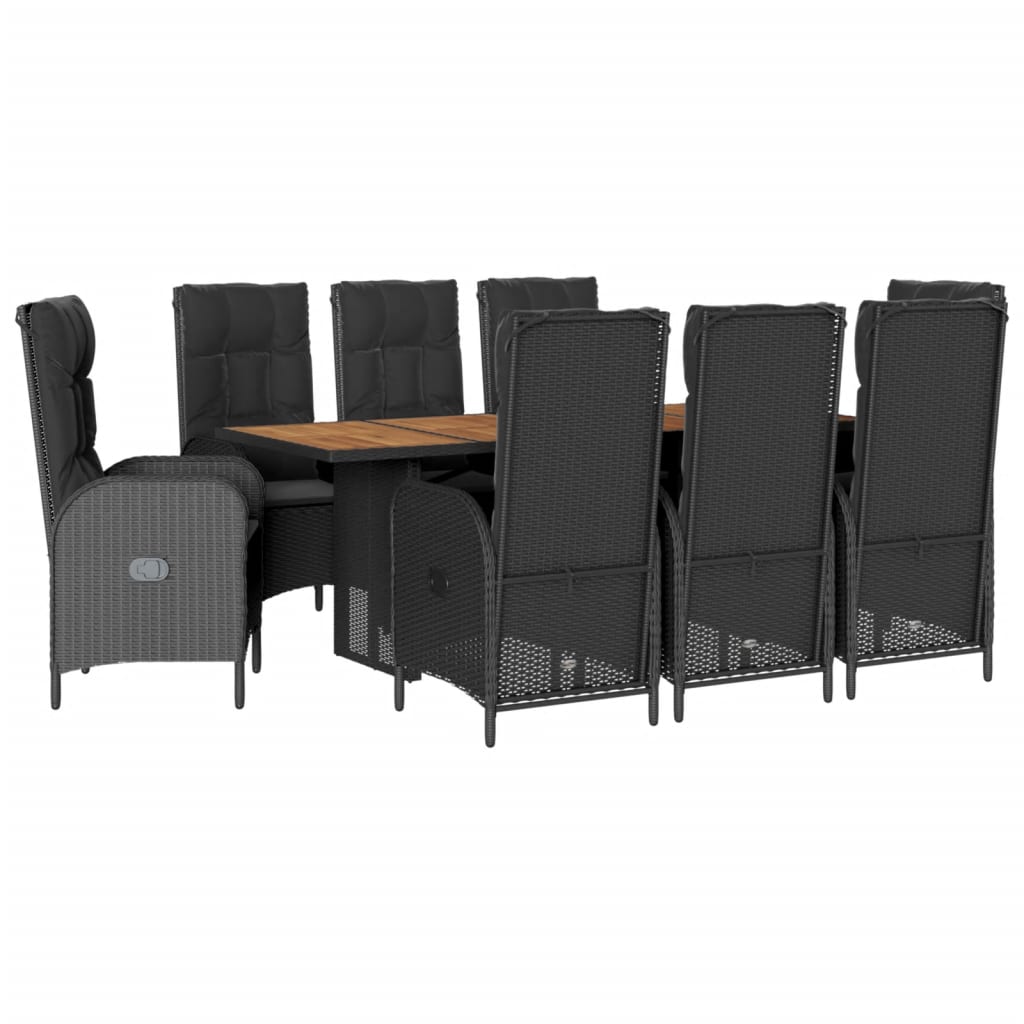 vidaXL 7-delige Tuinset met kussens poly rattan zwart
