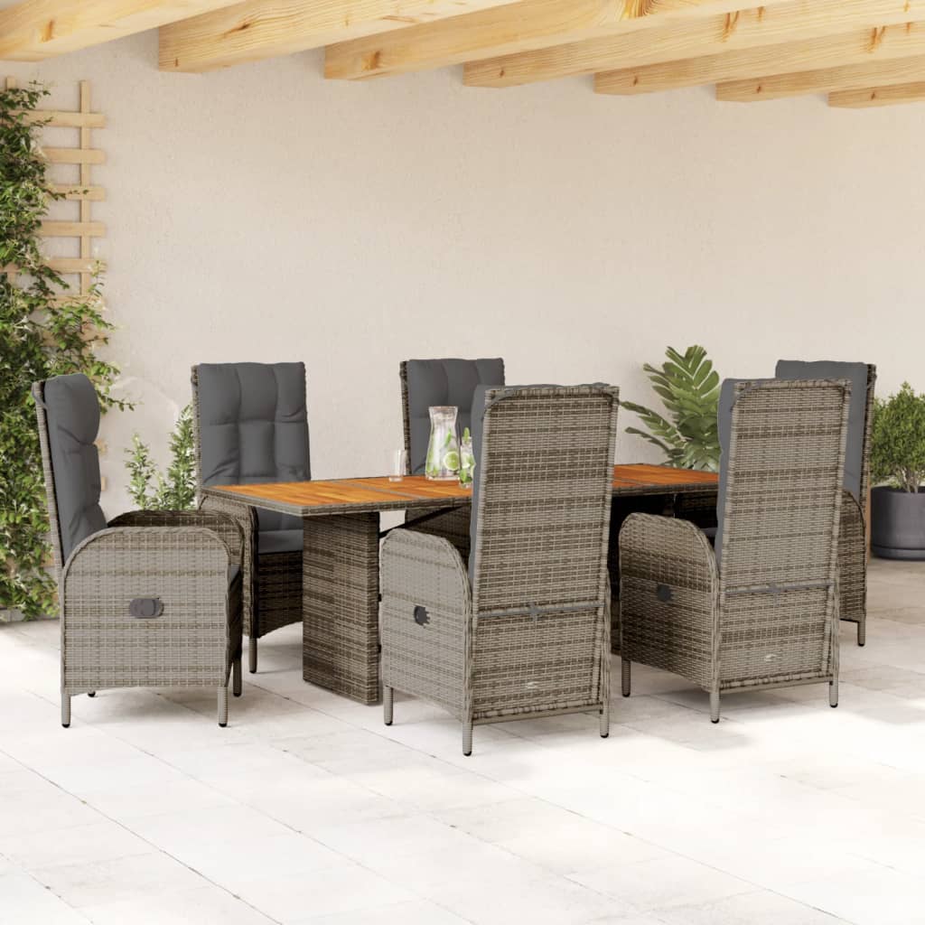 vidaXL 7-delige Tuinset met kussens poly rattan zwart