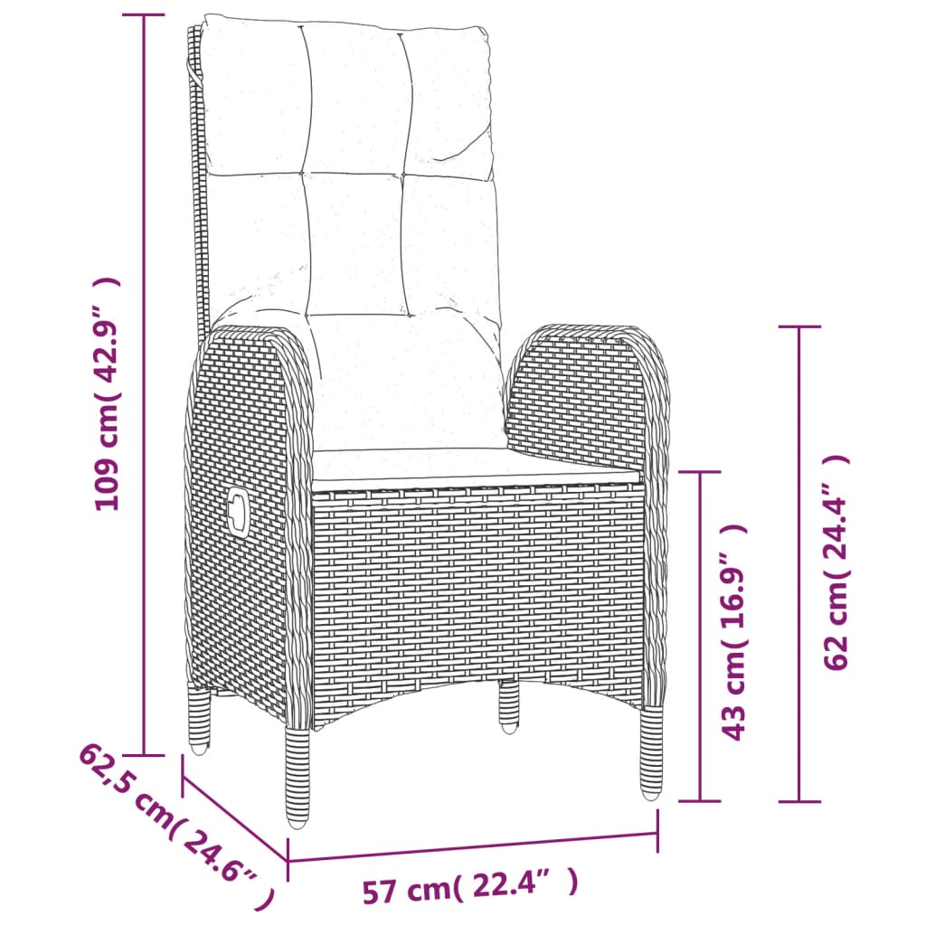 vidaXL 7-delige Tuinset met kussens poly rattan zwart