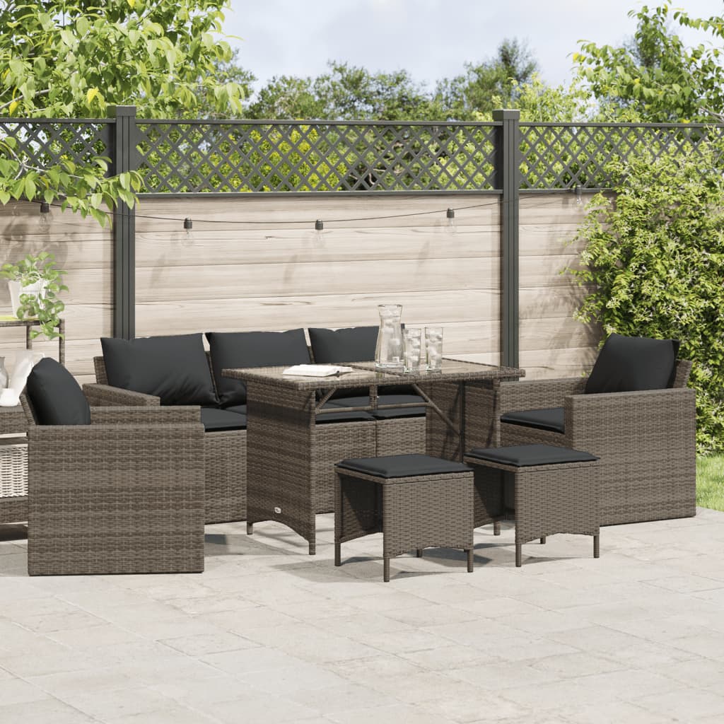 vidaXL 6-delige Loungeset met kussens poly rattan zwart