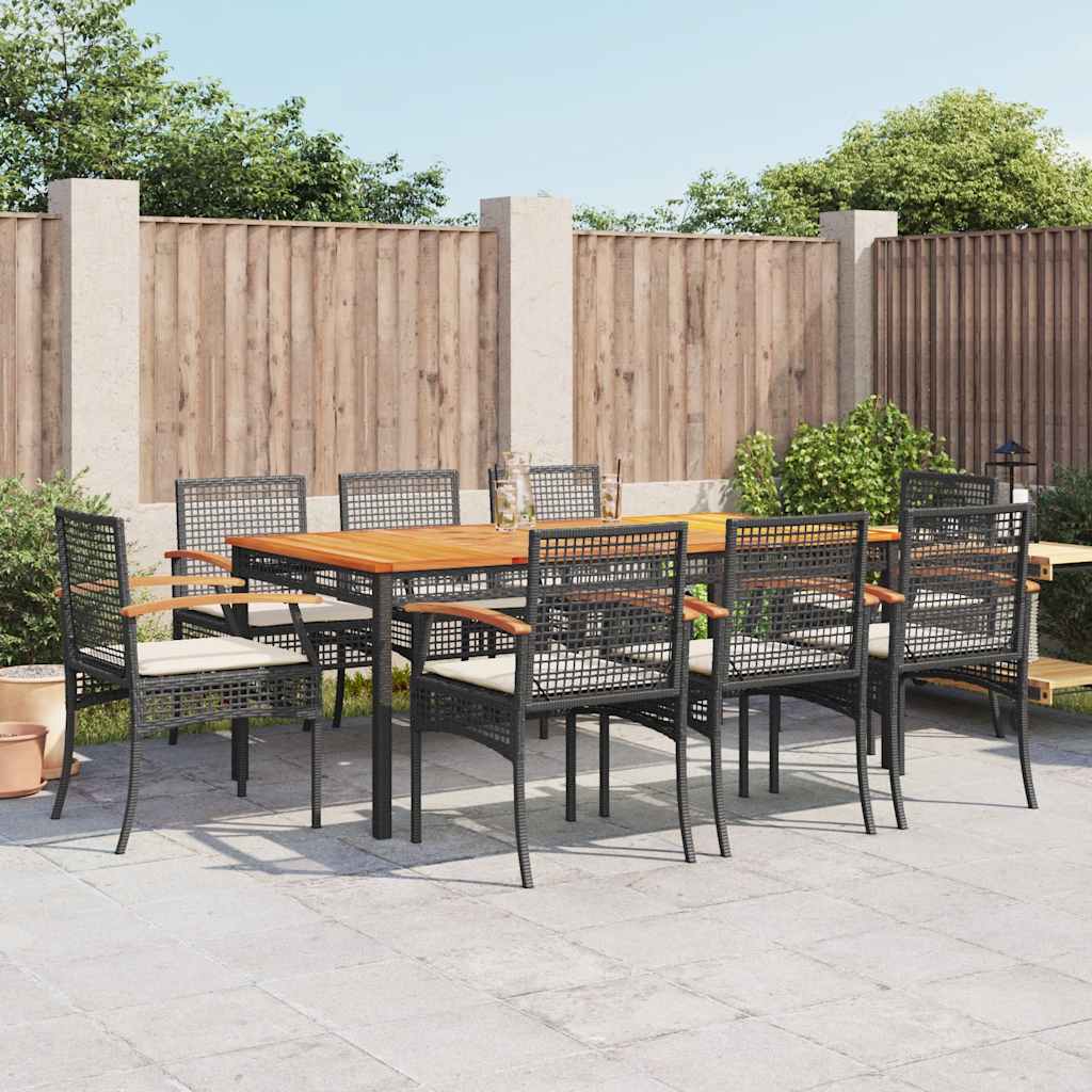 vidaXL 3-delige Tuinset met kussens poly rattan zwart