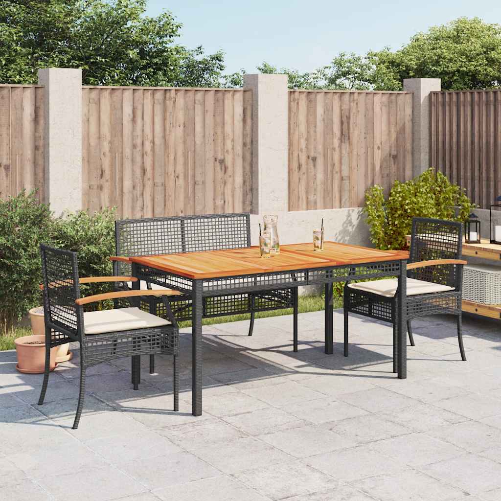 vidaXL 3-delige Tuinset met kussens poly rattan zwart