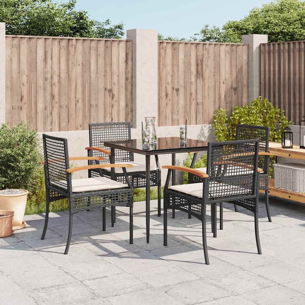 vidaXL 3-delige Tuinset met kussens poly rattan zwart