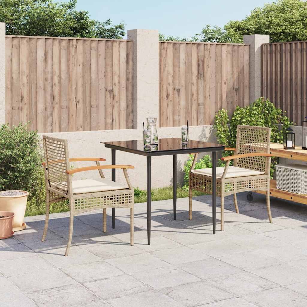 vidaXL 3-delige Tuinset met kussens poly rattan zwart