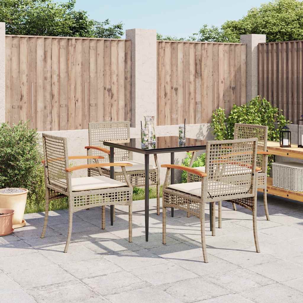 vidaXL 3-delige Tuinset met kussens poly rattan zwart