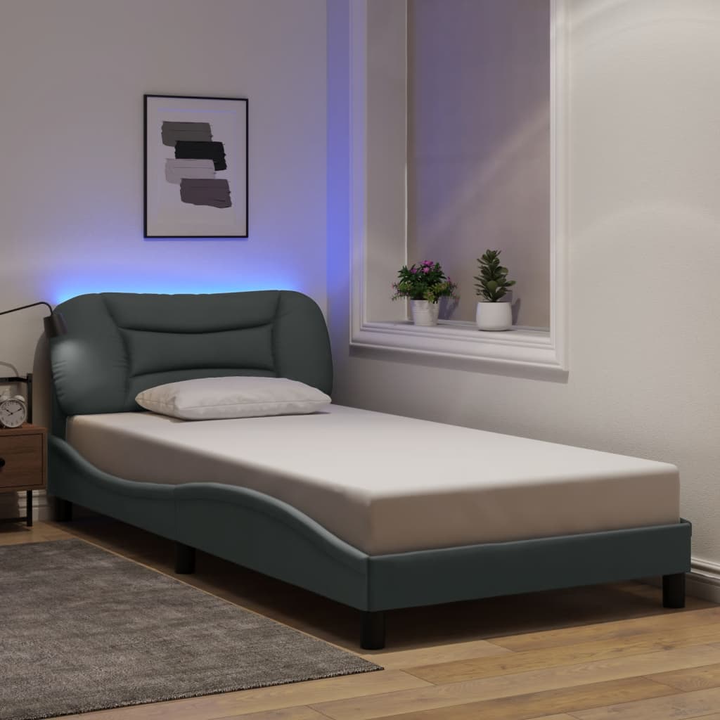vidaXL Bedframe met LED zonder matras "Hvar" 80x200 cm stof lichtgrijs