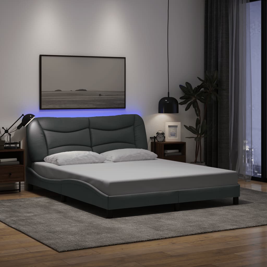 vidaXL Bedframe met LED zonder matras "Hvar" 80x200 cm stof lichtgrijs