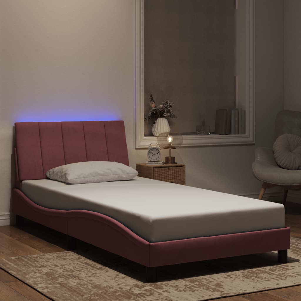 vidaXL Bedframe met LED zonder matras "Hanko" fluweel lichtgrijs 80x200 cm