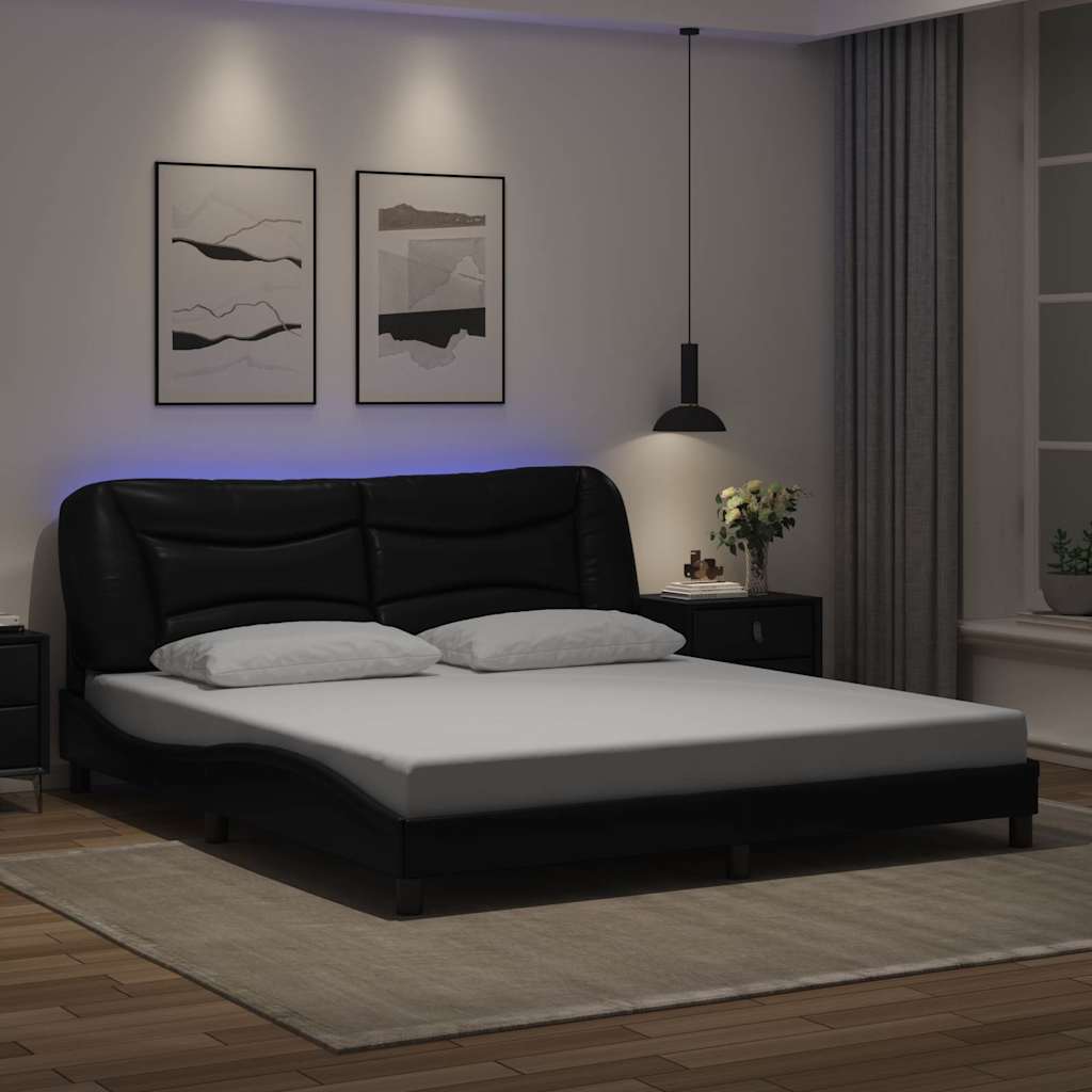 vidaXL Bedframe met LED zonder matras "Hvar" zwart 80x200 cm