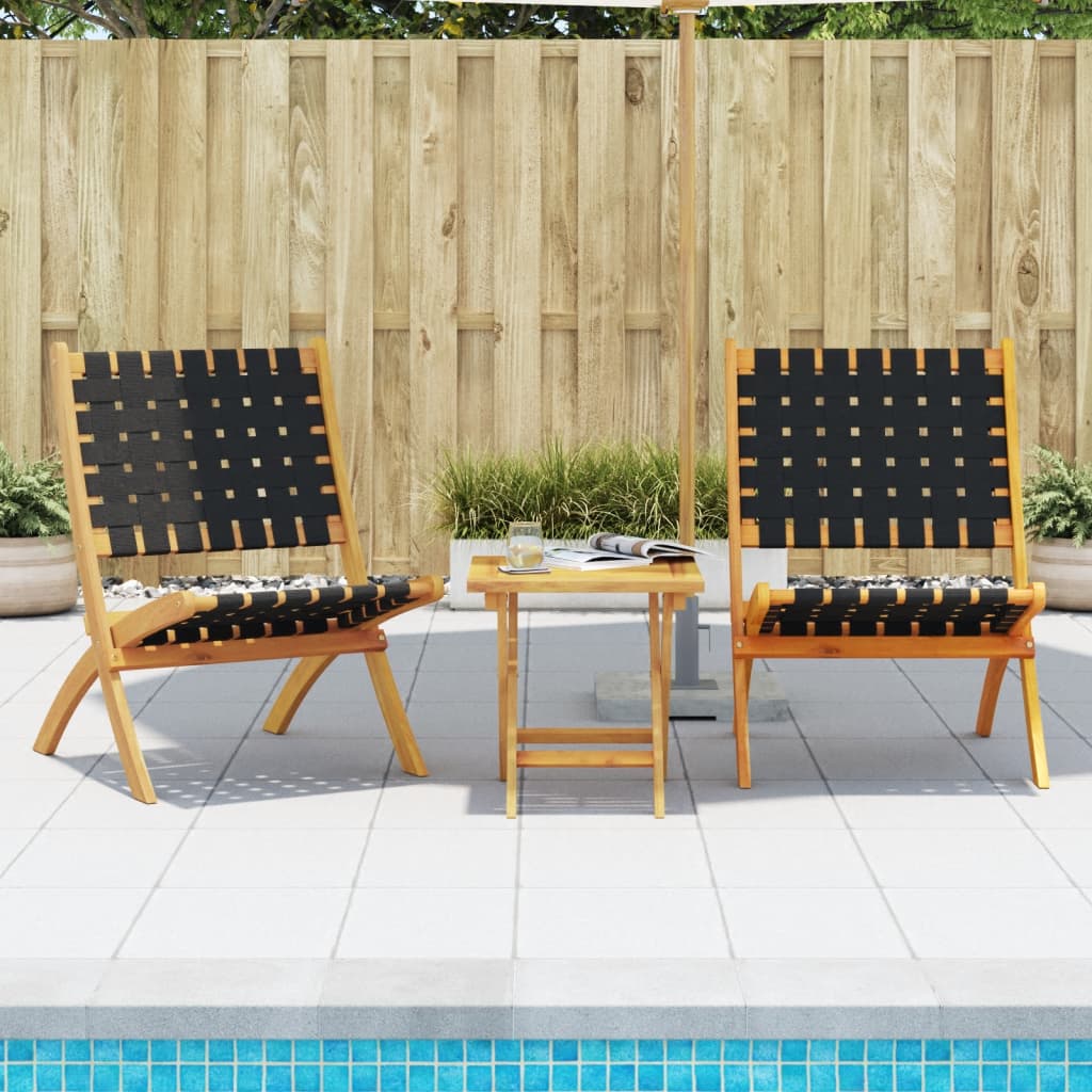 vidaXL Tuinstoelen 2 st inklapbaar met tafel massief hout zwart