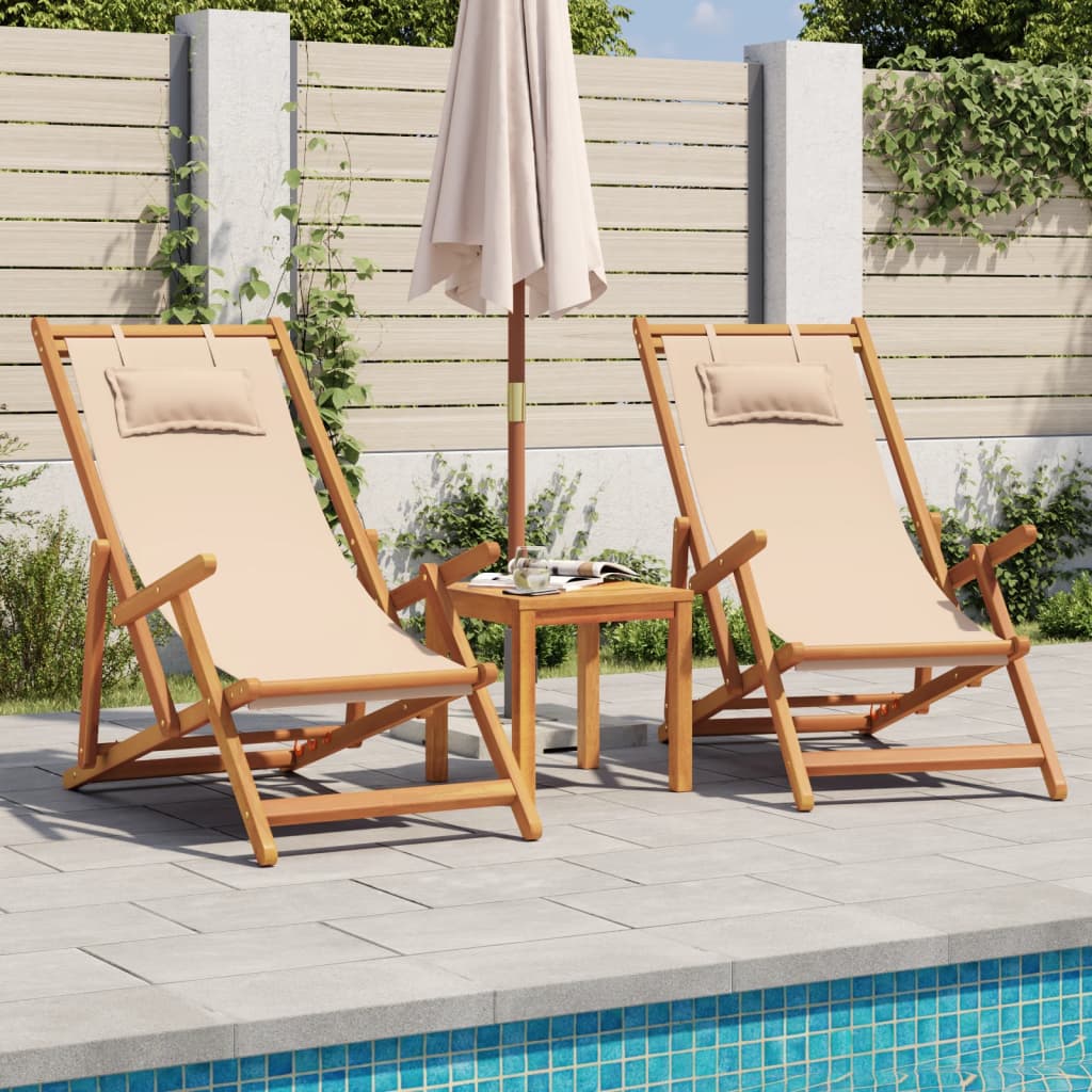 vidaXL Strandstoel inklapbaar massief eucalyptusout en stof crème