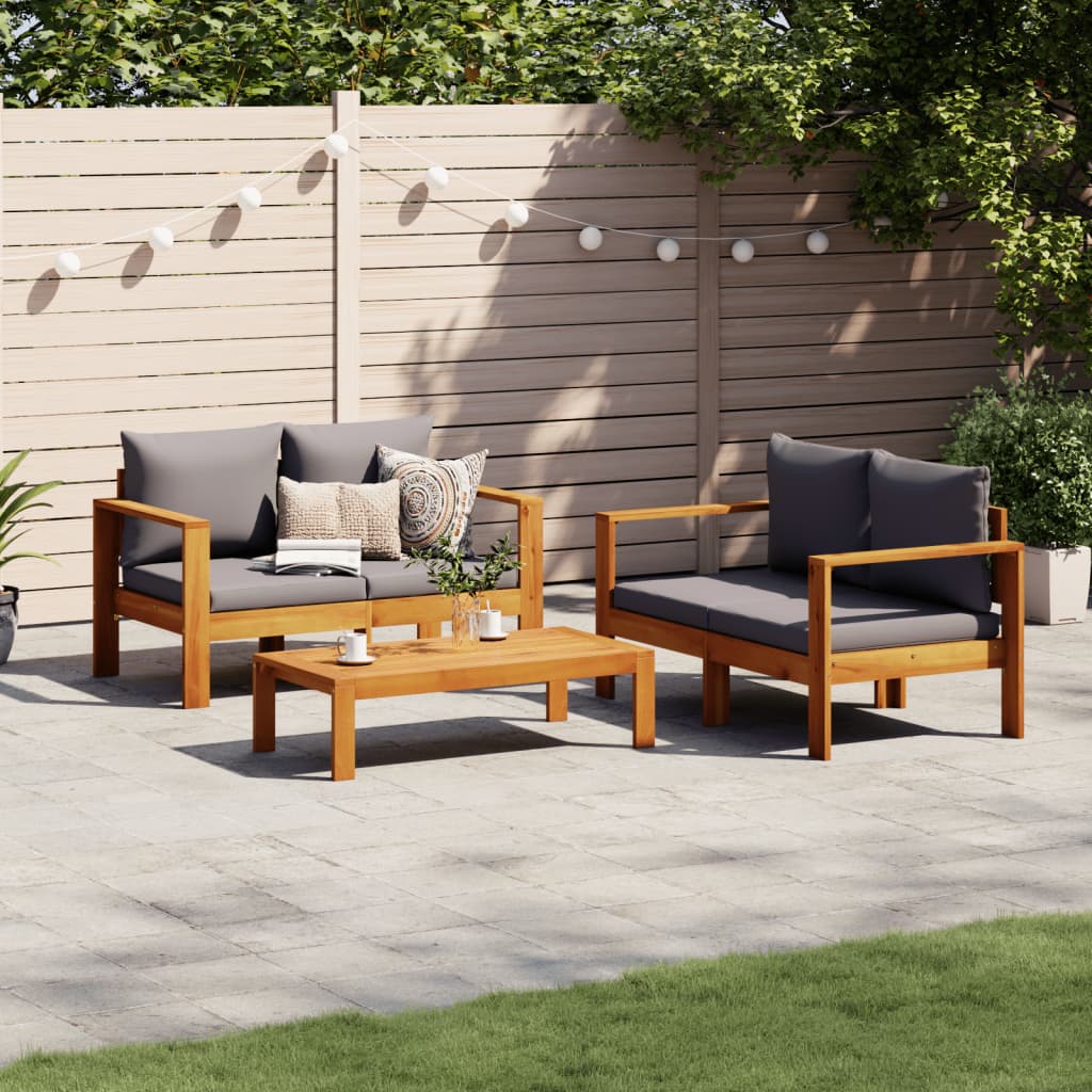 vidaXL 4-delige Loungeset met kussens massief acaciahout