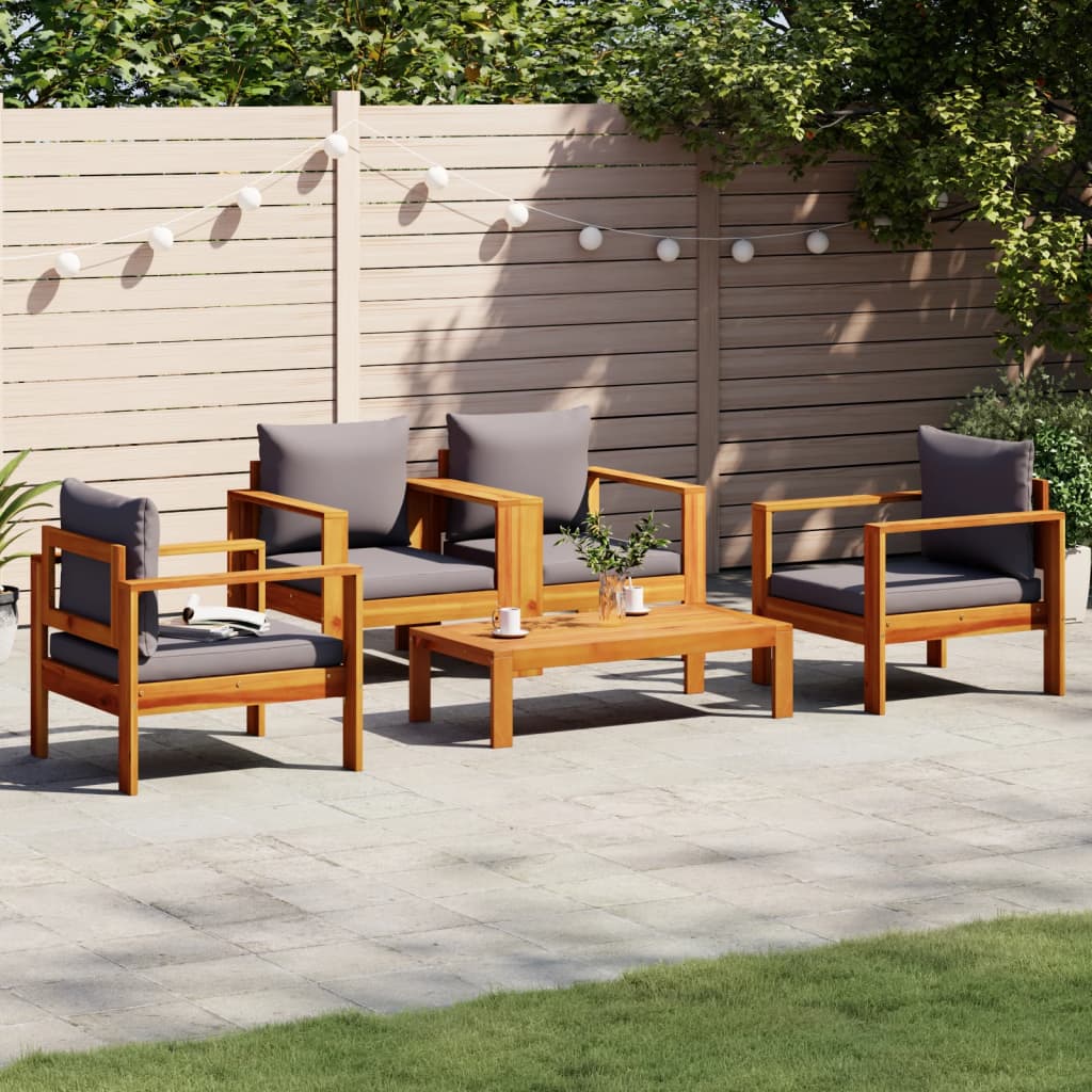 vidaXL 4-delige Loungeset met kussens massief acaciahout